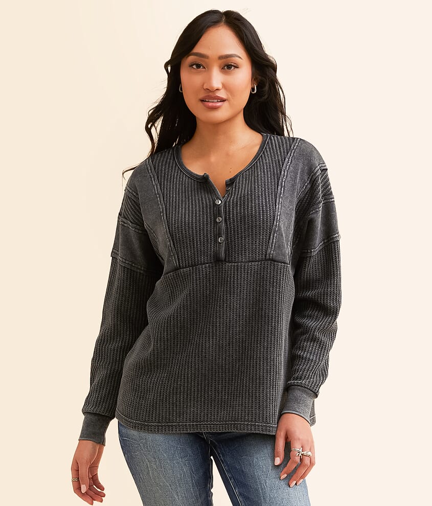 Waffle Knit Henley - thumbnail 2