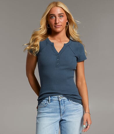BKE Ribbed Henley front view