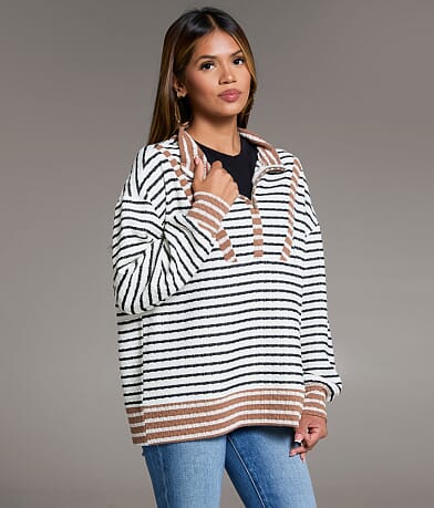 BKE Striped Half Zip Pullover front view