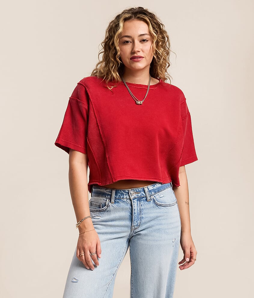 Washed Inset Cropped Pullover