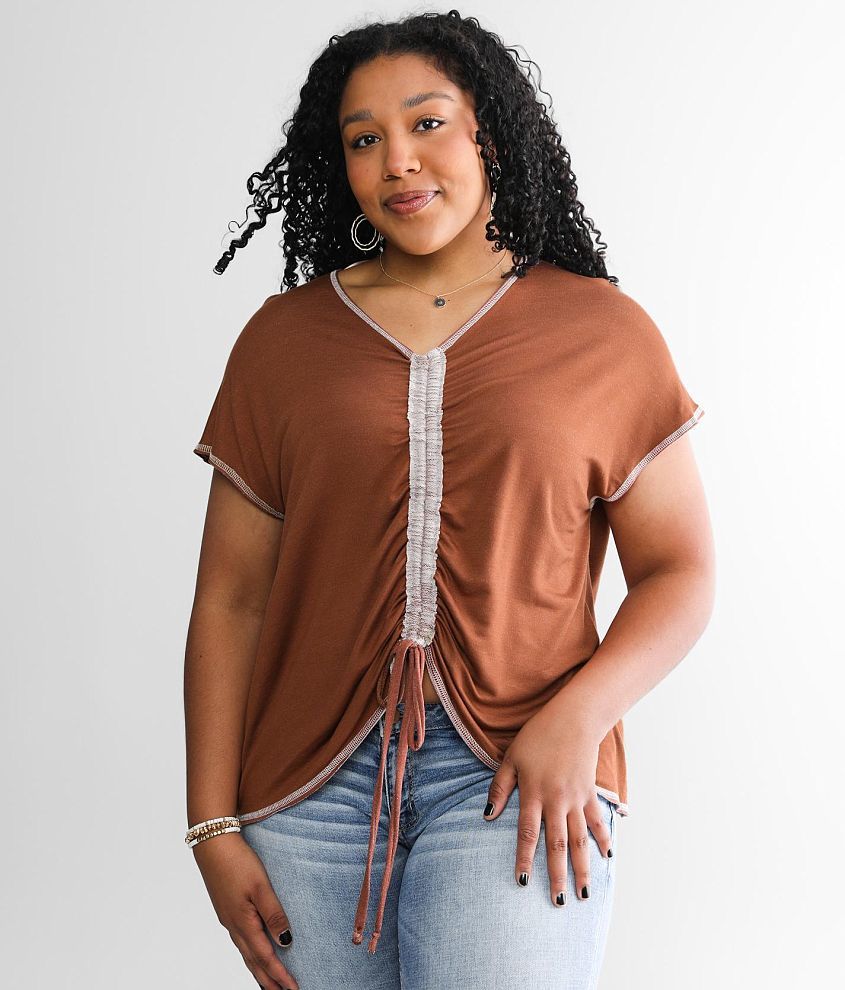 Daytrip Cinch Tie Babydoll Top - Women's Shirts/Blouses in Brown