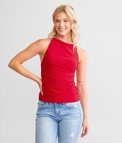 red by BKE Open Back Mesh Tank Top front view