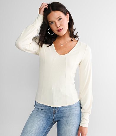 red by BKE Pieced Rib Knit Top front view