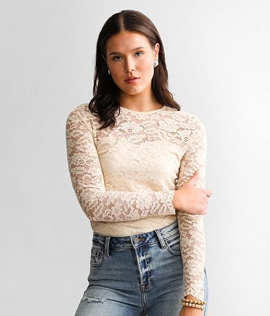 red by BKE Floral Lace Top front view