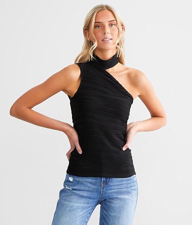 red by BKE Asymmetrical Pleated Tank Top front view