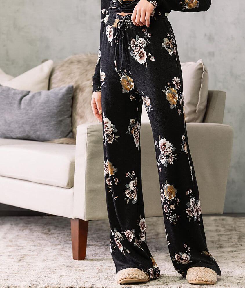 Fade by BKE Floral Print Wide Leg Pant - Women's Pants in Black