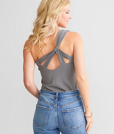 red by BKE One Shoulder Tank Top front view