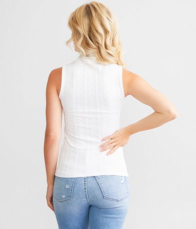 red by BKE Textured Mock Neck Tank Top back view