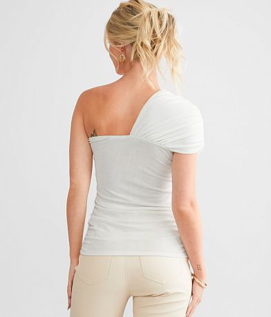red by BKE Asymmetrical One Shoulder Top BACK