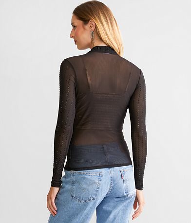 red by BKE Rhinestone Mesh Top BACK