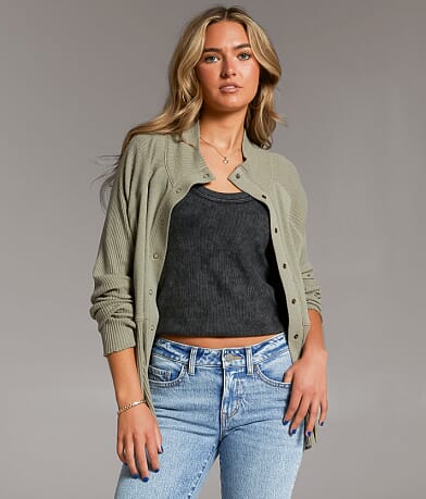BKE Ribbed Mock Neck Sweater front view