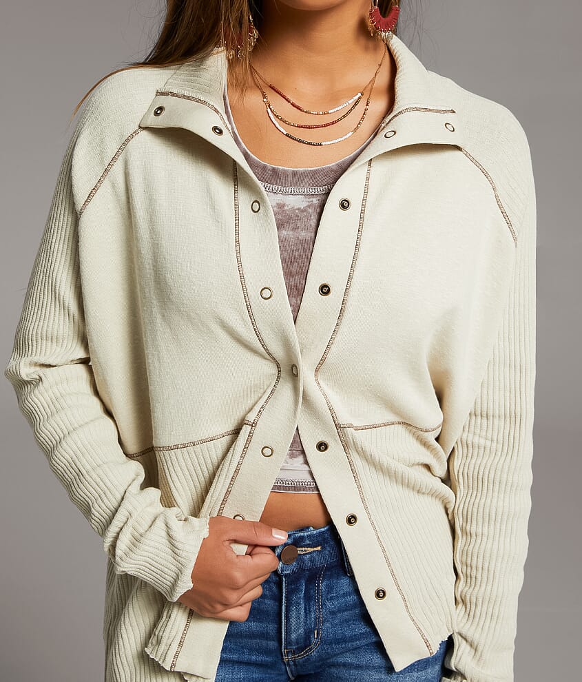 Ribbed Mock Neck Cardigan - thumbnail 4