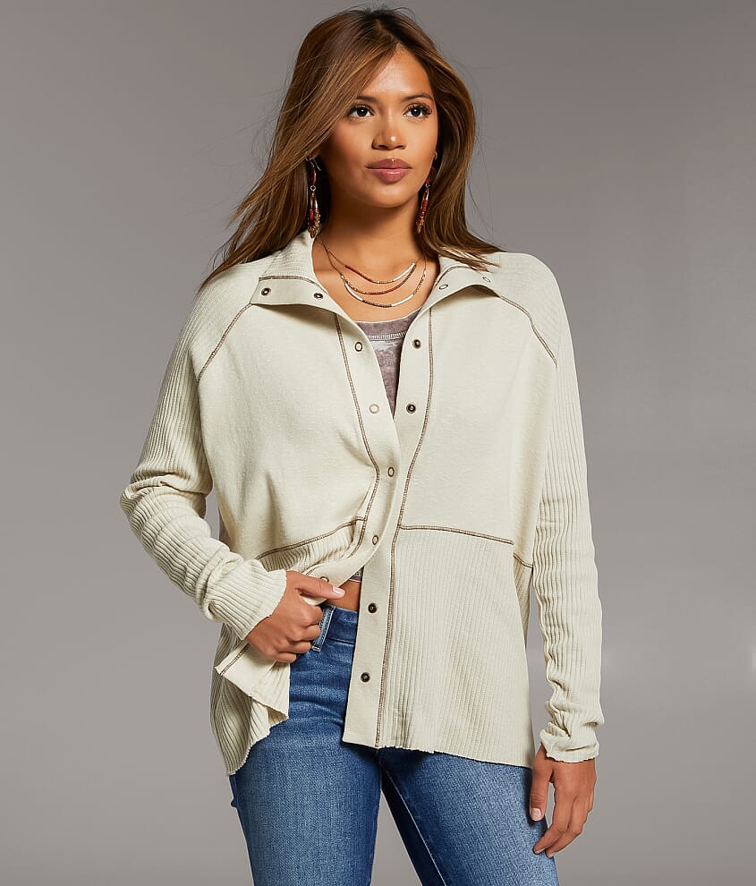 Ribbed Mock Neck Cardigan - thumbnail 2