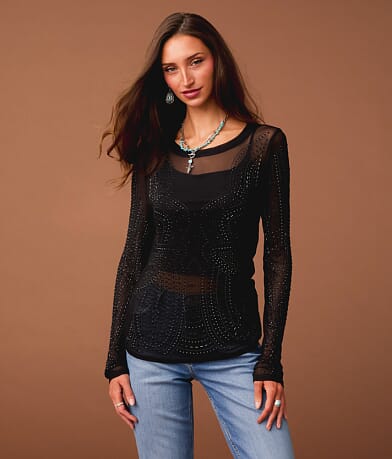 Sterling & Stitch Rhinestone Mesh Top - Women's Shirts & Blouses in ...