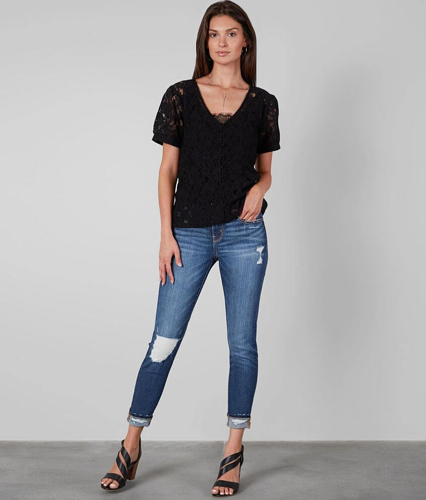 Buckle Black Lace Blouse - Women's Shirts/Blouses in Black