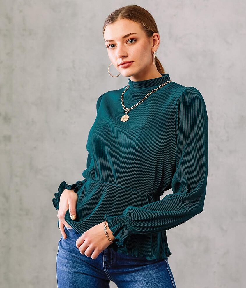 Willow &#38; Root Pleated Mock Neck Top front view
