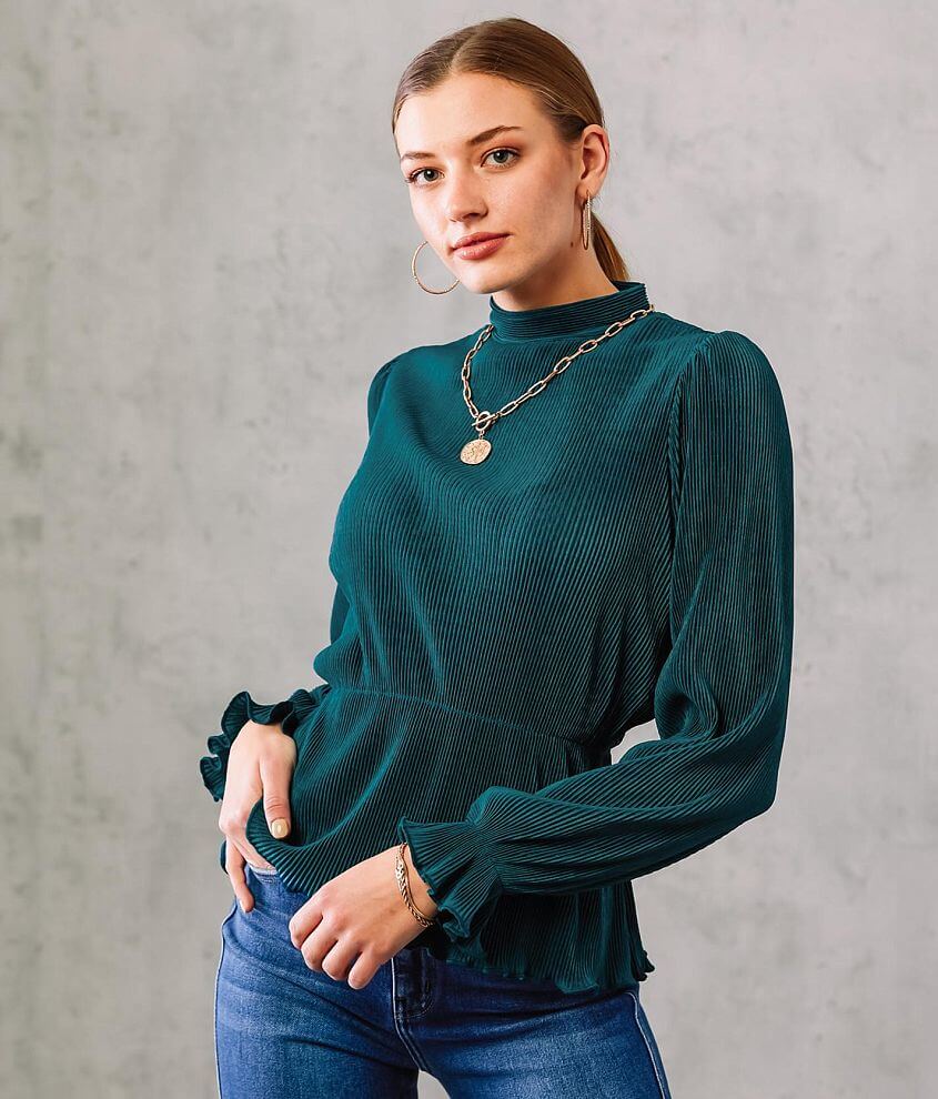 Pleated Mock Neck Top