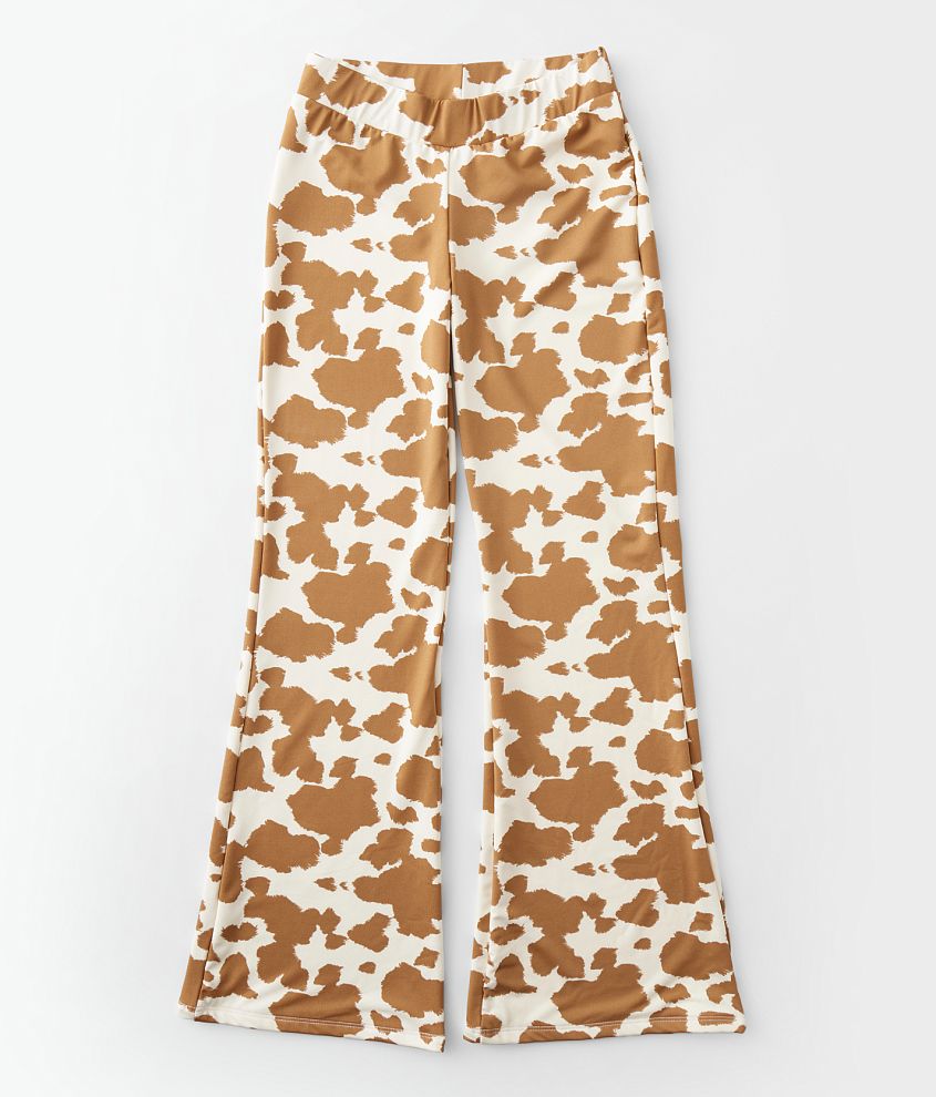 Girls Willow Root Cow Print Flare Legging Brown Small