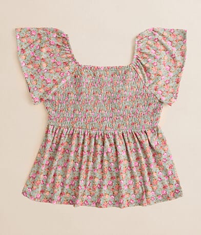 BKE Girls - Floral Smocked Peplum Top front view