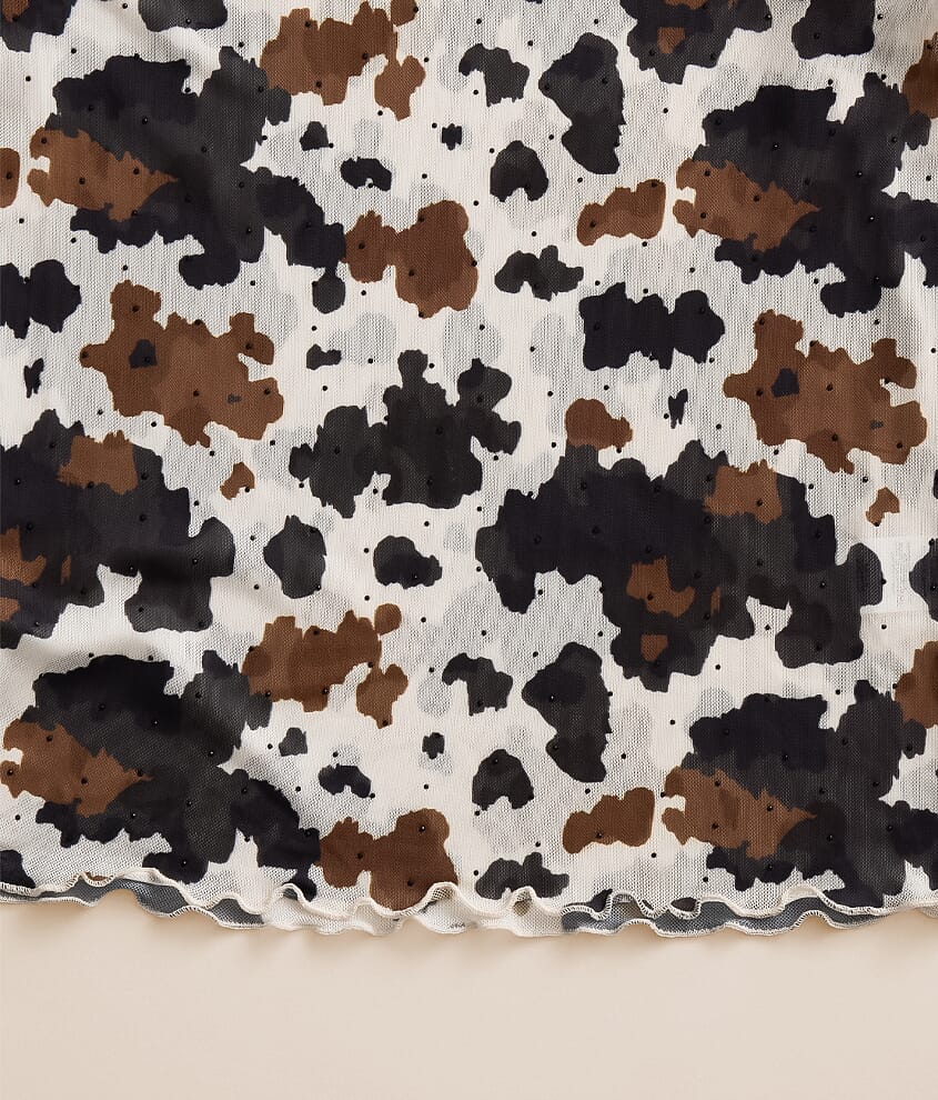 Girls - Cow Print Mesh Top