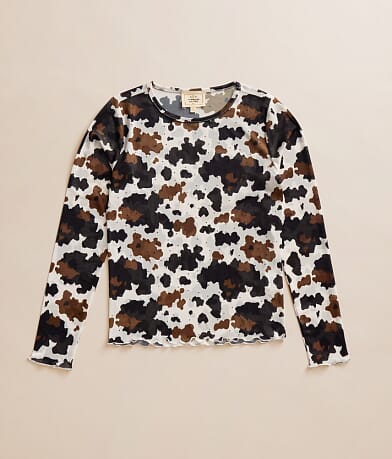 Girls - Cow Print Mesh Top