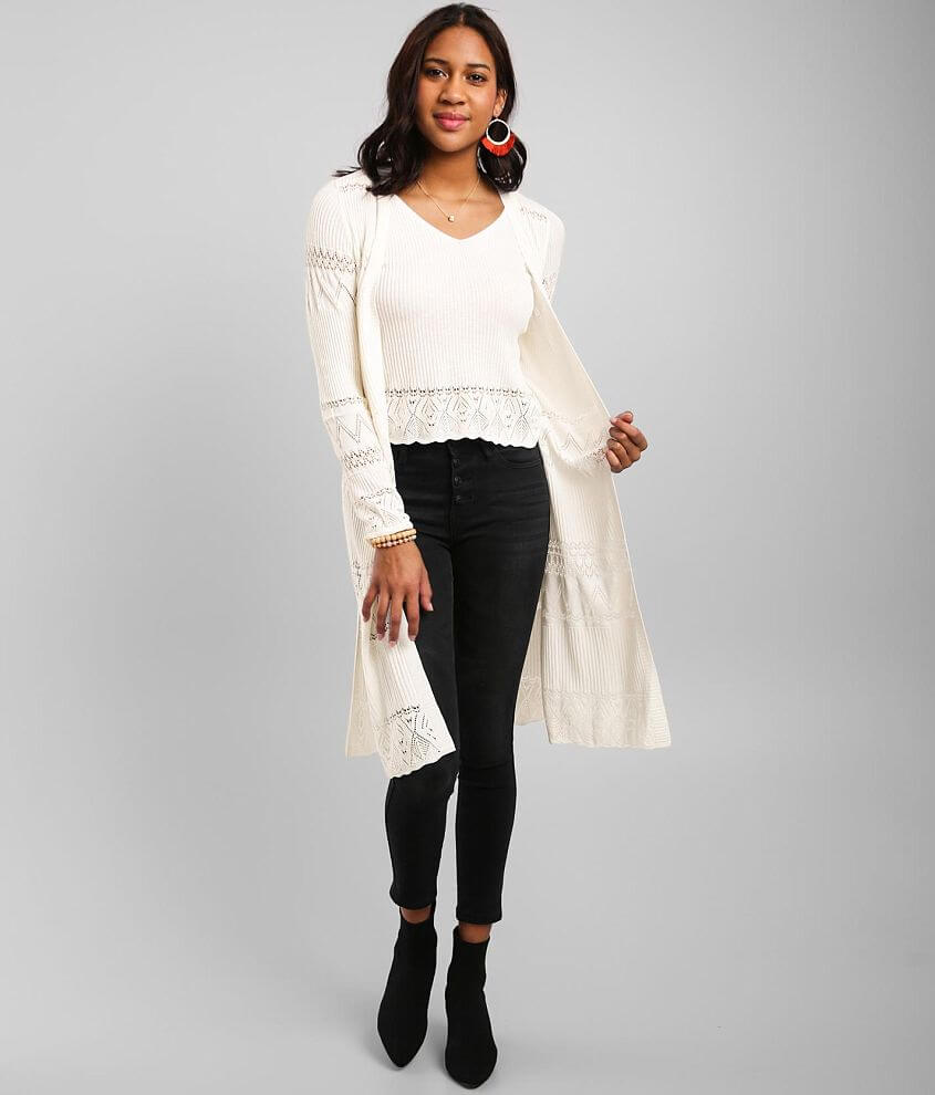 Buckle Black Pointelle Tank & Cardigan Sweater Set