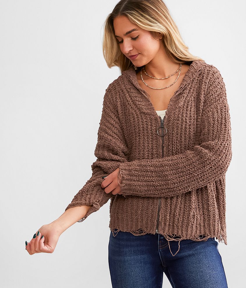 Chenille sales hooded cardigan