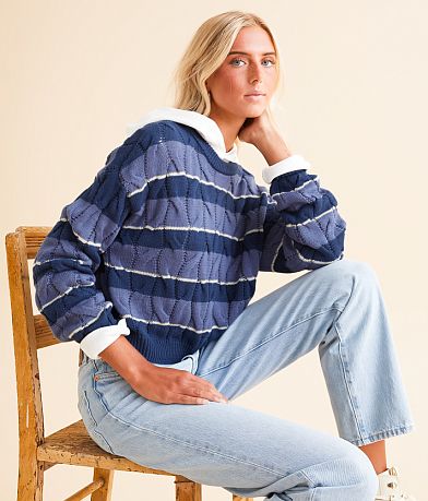FITZ + EDDI Cable Stripe Cropped Sweater front view