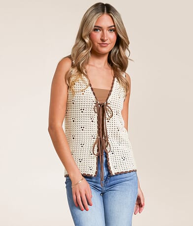 Willow & Root Front Tie Sweater Tank Top front view