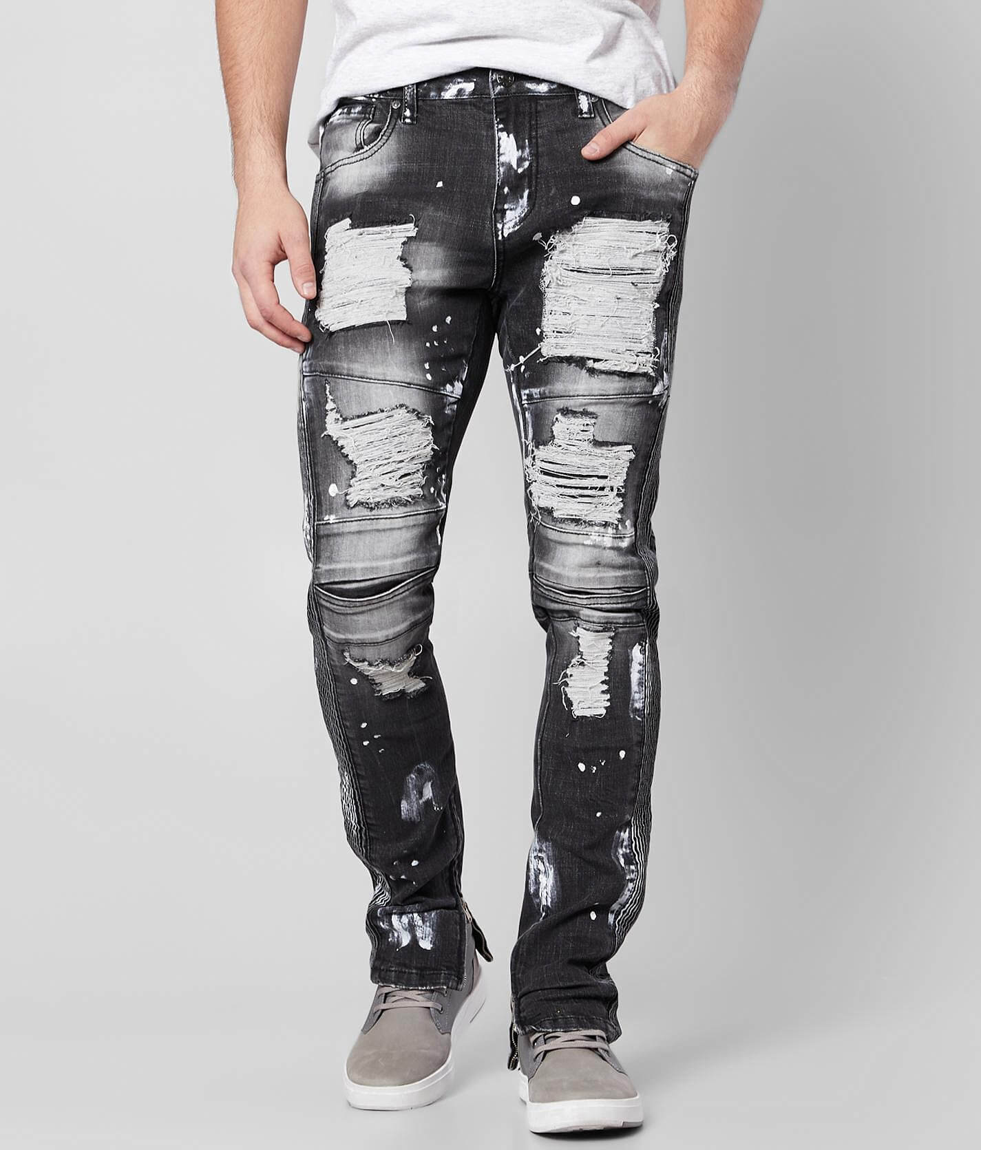 bleached moto jeans