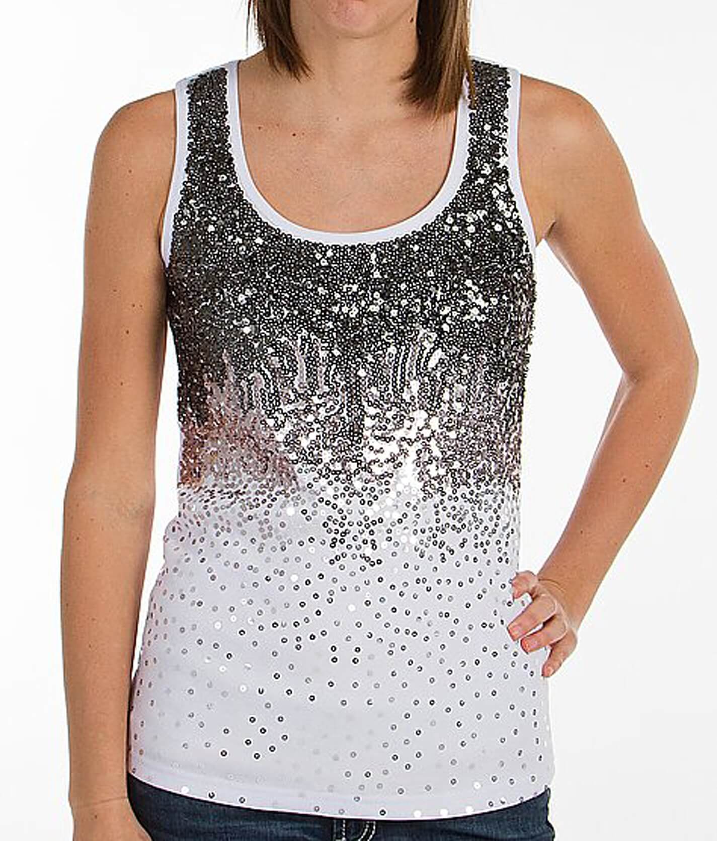 white sequin tank top