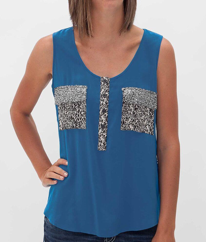 Daytrip Animal Print Henley Tank Top front view