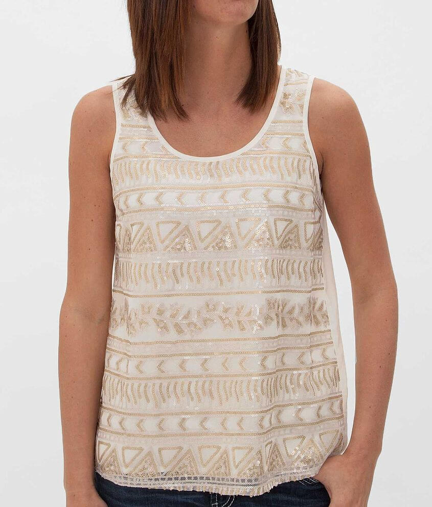 Daytrip Sequin Mesh Overlay Tank Top front view