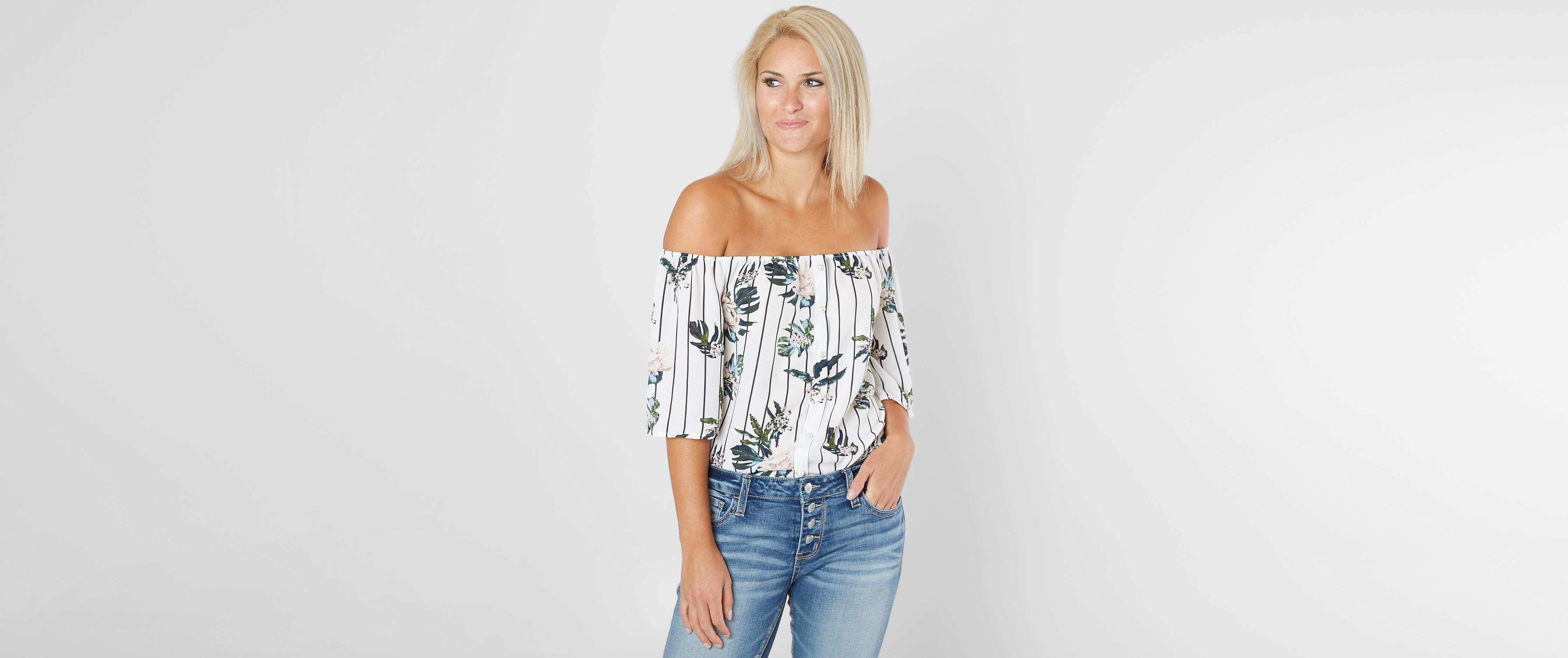Image of Daytrip Striped Off The Shoulder Top