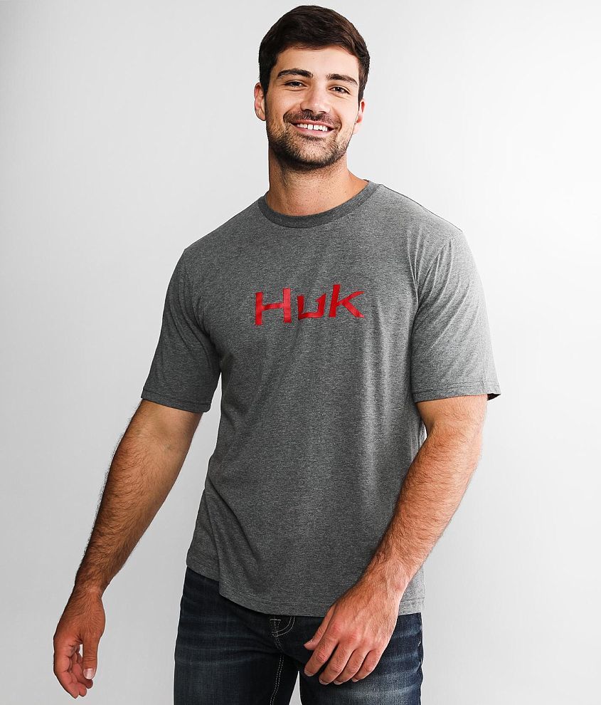 Huk Logo T-Shirt - Men's T-Shirts in Volcanic Ash Heather