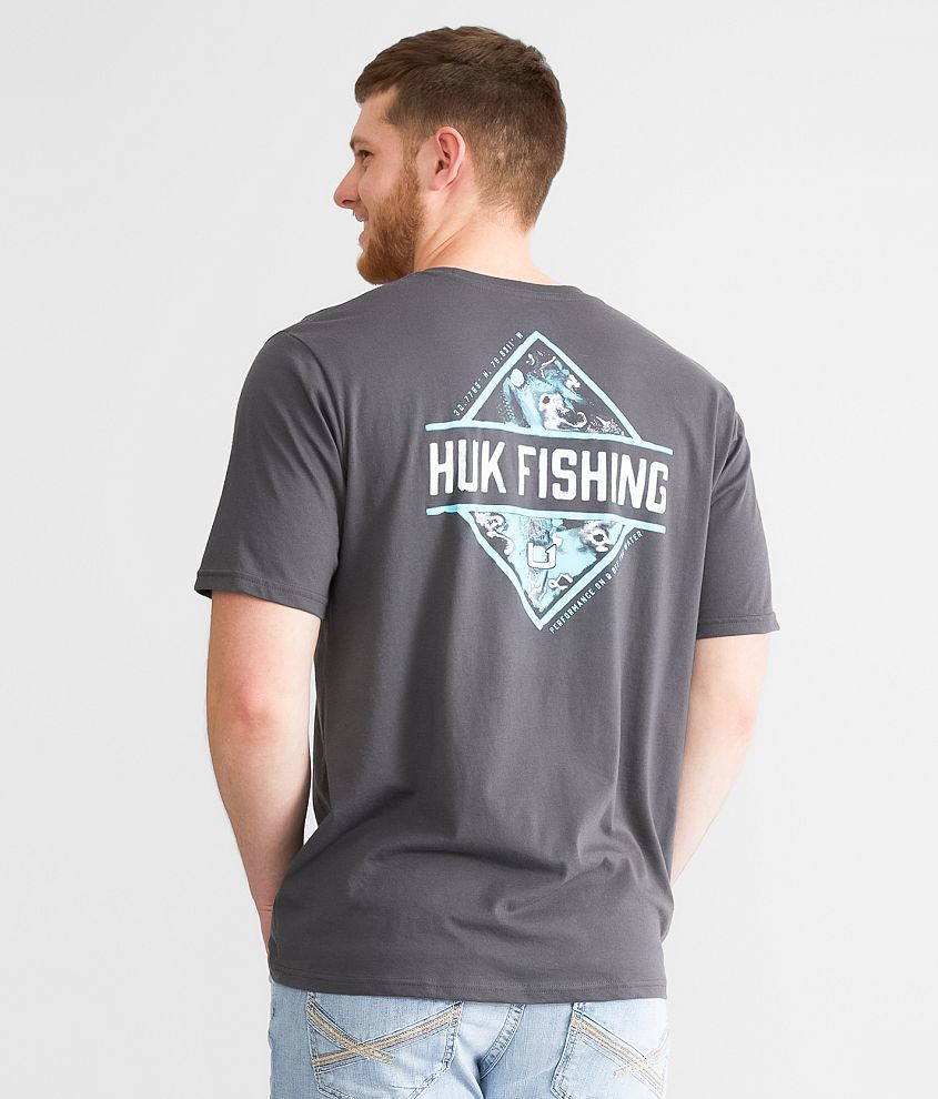 Huk Men's Diamond Flats Short Sleeve Fishing Shirt - Volcanic Ash