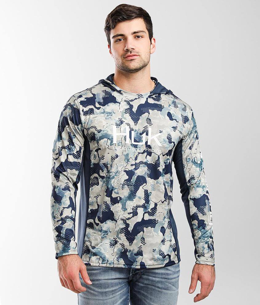 Huk Men&s Icon x Refraction Camo Hoodie, Male, Medium, Bluefin