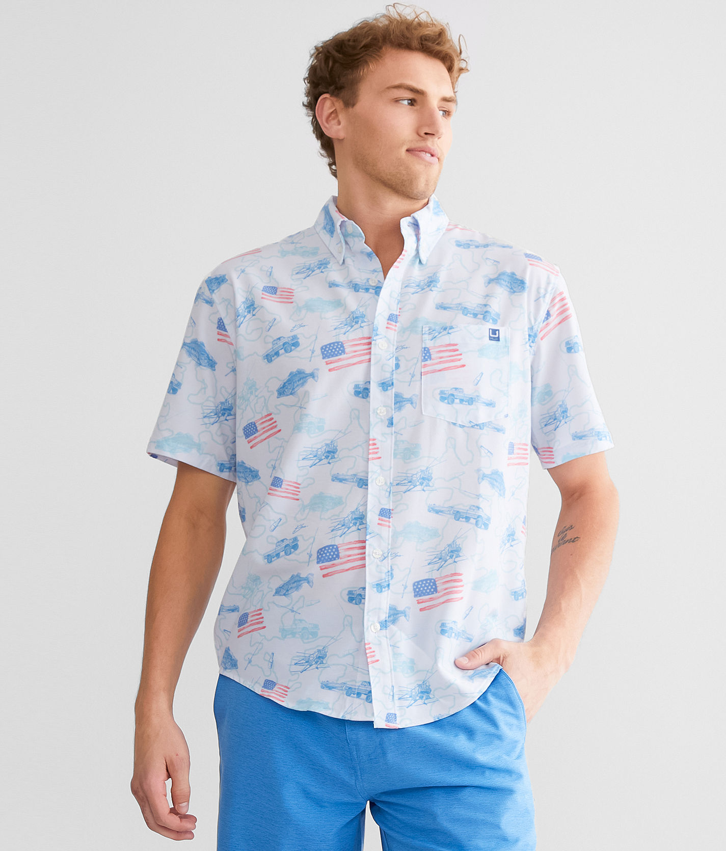 Huk Fishingフィッシングシャツ ブルー/ホワイト M （L） Pursuit Light Blue Fishing Performance Crew – Huk Gear