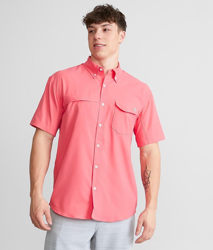 Huk Tide Point Button-Up Short-Sleeve Shirt for Men - Sunwashed Red - S