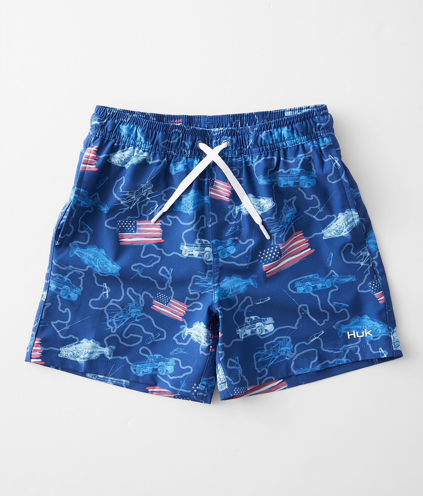 Huk Youth Pursuit Volley Swim Shorts - Fish and Flags Set Sail