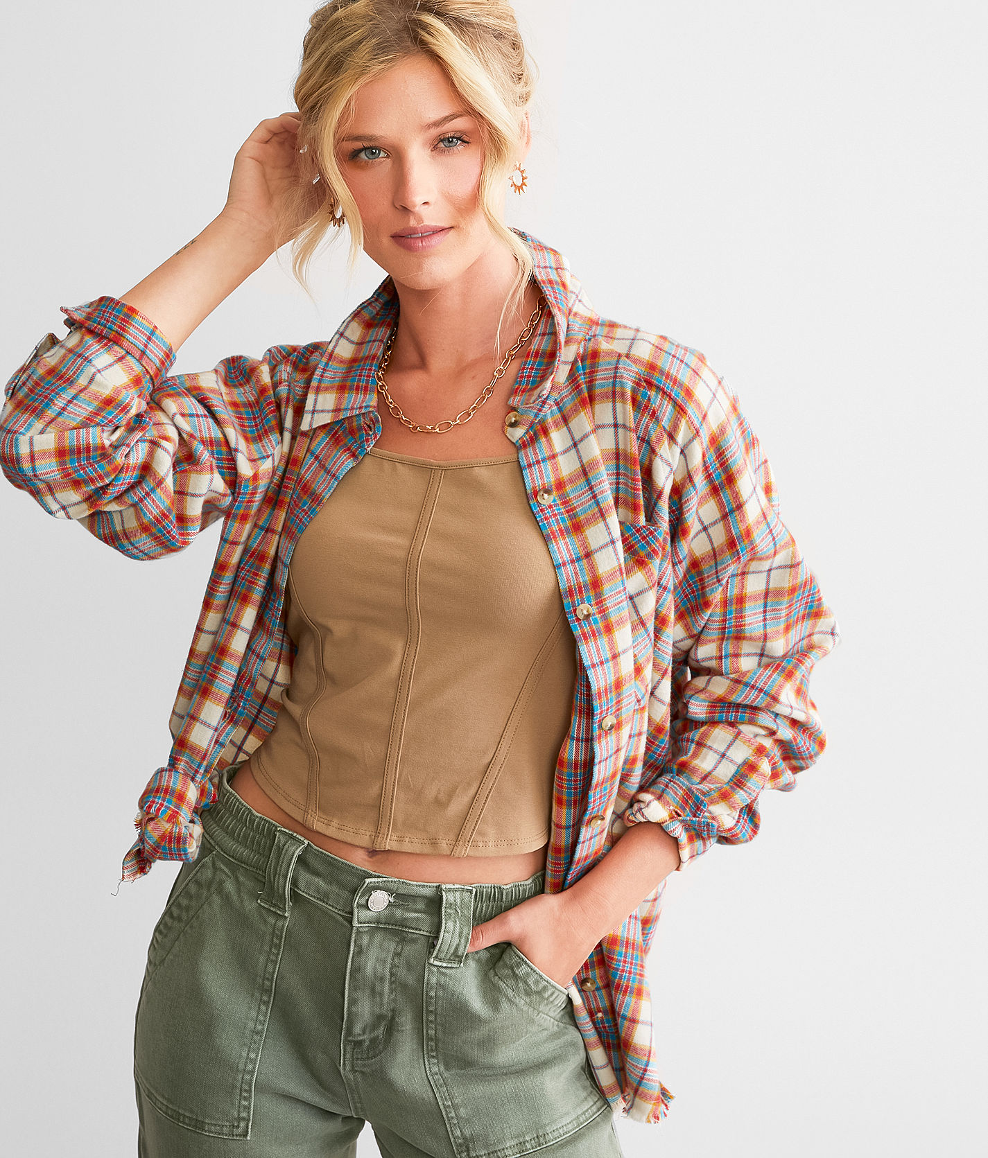 Gilded Intent Oversized Flannel Shirt - Women's Shirts