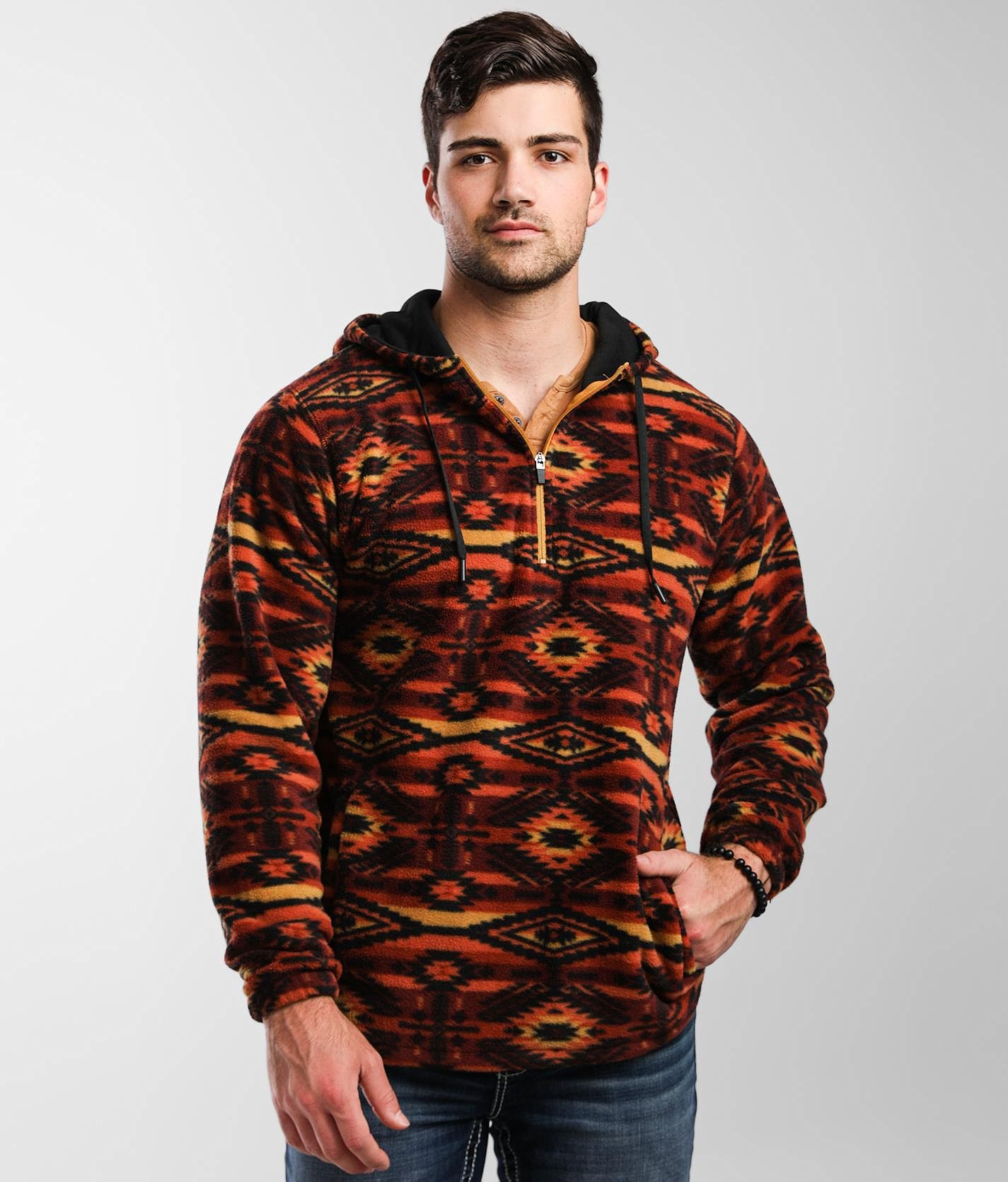 Departwest Aztec Polar Fleece Hoodie - Men's Sweatshirts in Amber Gold