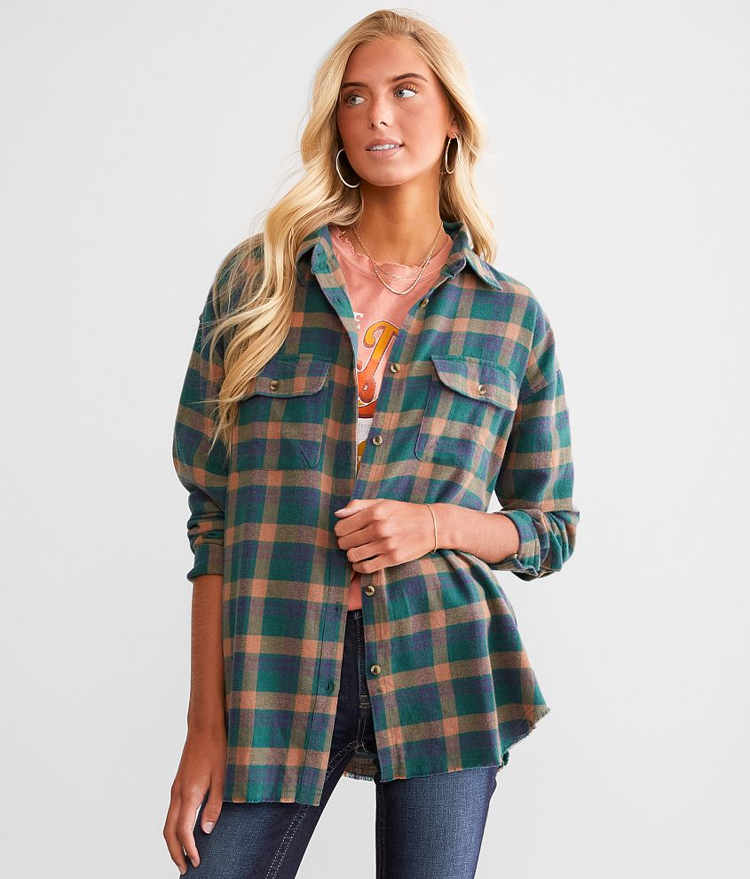 BKE Plaid Boyfriend Shirt front view