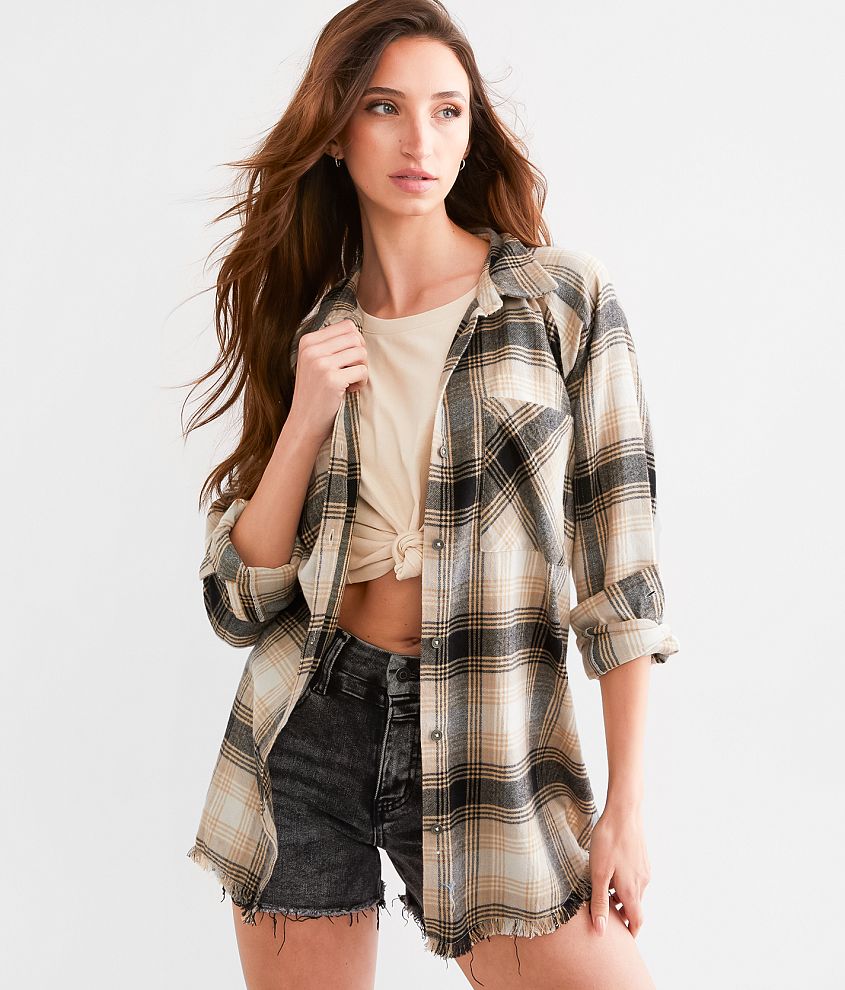 BKE Brushed Plaid Boyfriend Shirt front view