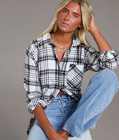 BKE Flannel Boyfriend Shirt front view