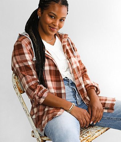 BKE Hooded Flannel Shirt front view