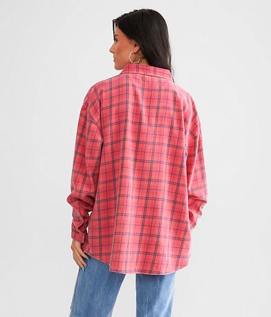 Gilded Intent Acid Wash Plaid Boyfriend Flannel Shirt BACK