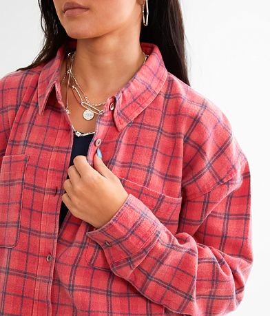Gilded Intent Acid Wash Plaid Boyfriend Flannel Shirt MISC_DETAIL_1