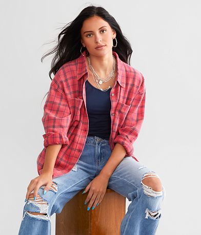 Gilded Intent Acid Wash Plaid Boyfriend Flannel Shirt MISC_DETAIL_2
