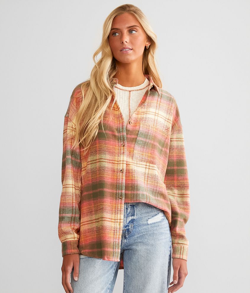 Gilded Intent Plaid Boyfriend Shirt front view